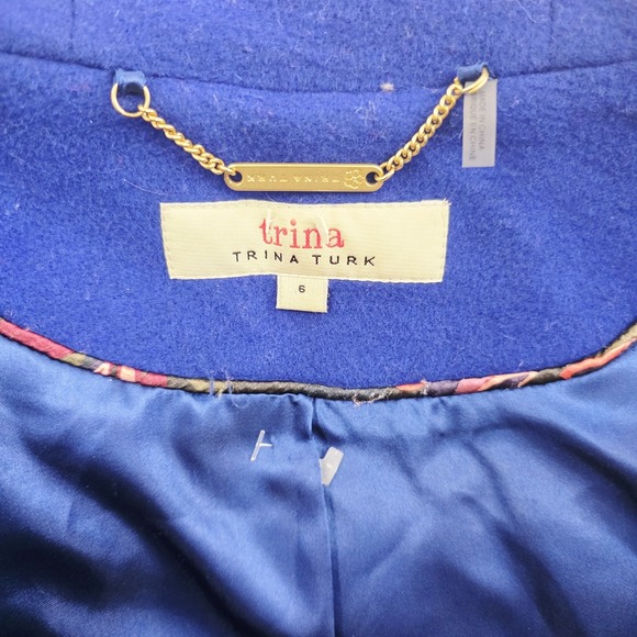 Trina Turk Women Lambswool Royal Blue Pea Coat Size 6 - Picture 3 of 5
